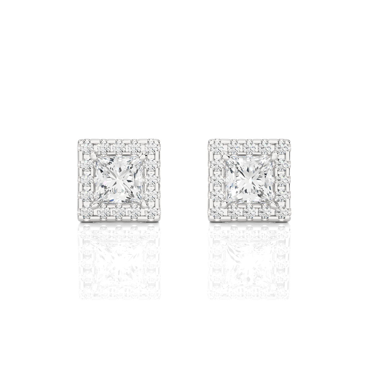 Princess Cut Lab Grown Diamond Halo Stud Earrings