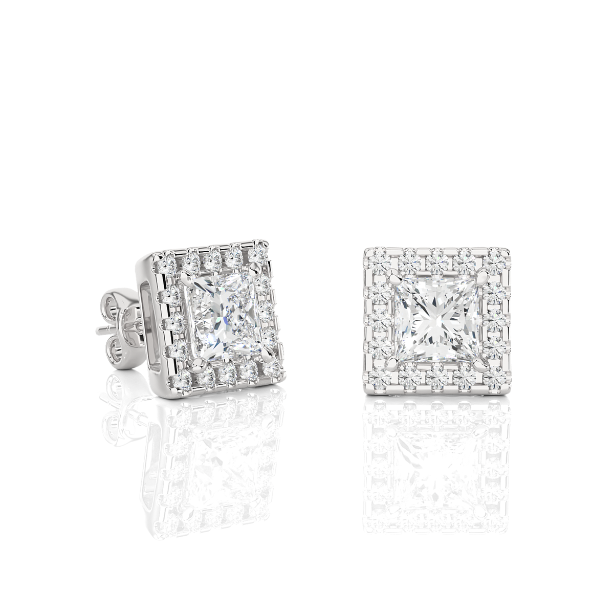 Princess Cut Lab Grown Diamond Halo Stud Earrings