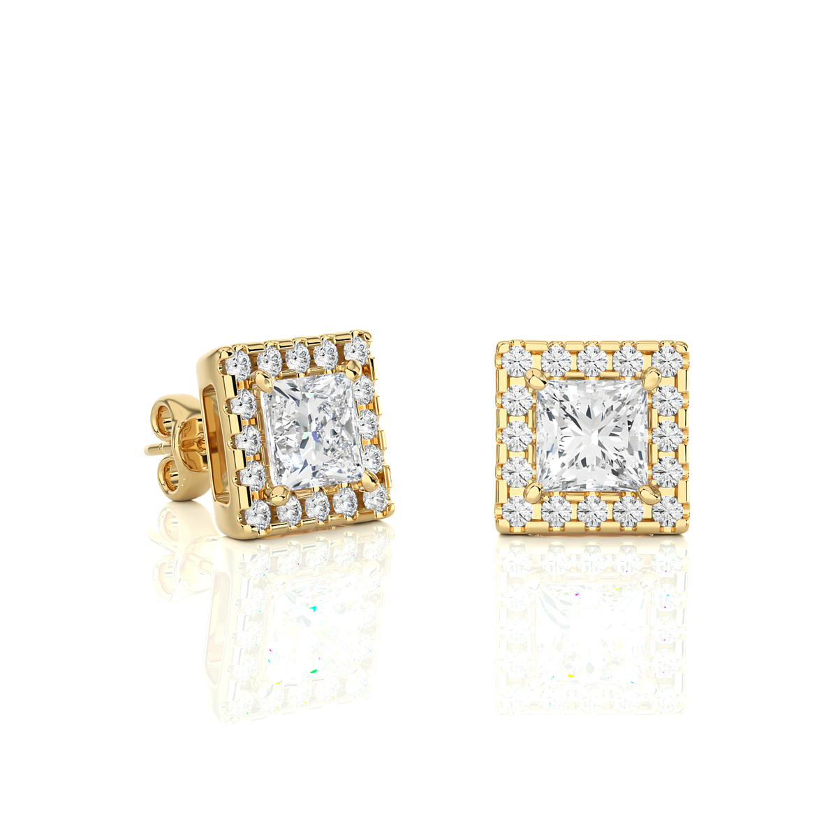Princess Cut Lab Grown Diamond Halo Stud Earrings