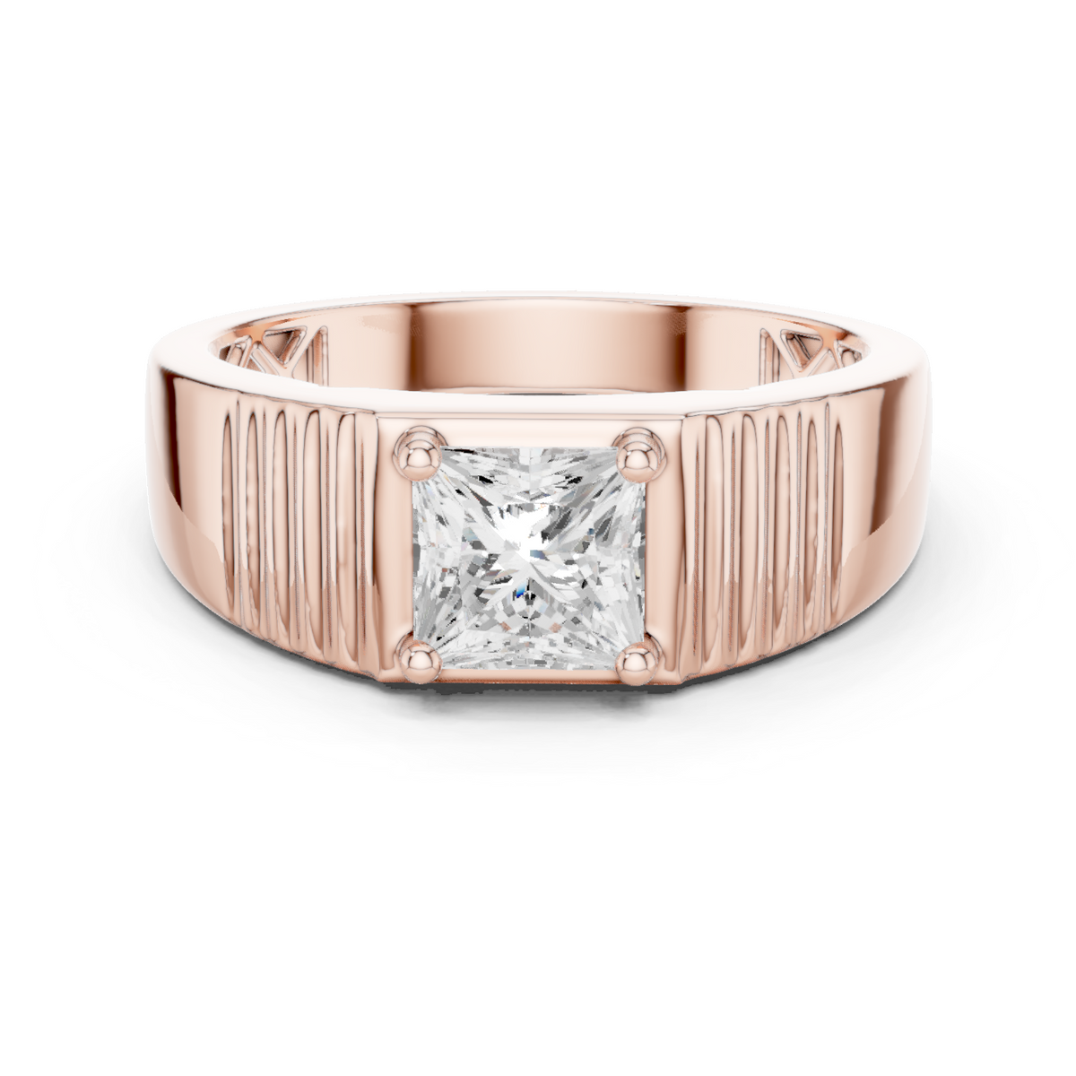 14k Solid Rose Gold Lab Grown Princess Cut Diamond Ring  For Men's Daily Wear - HIGHCARAT DIAMONDS