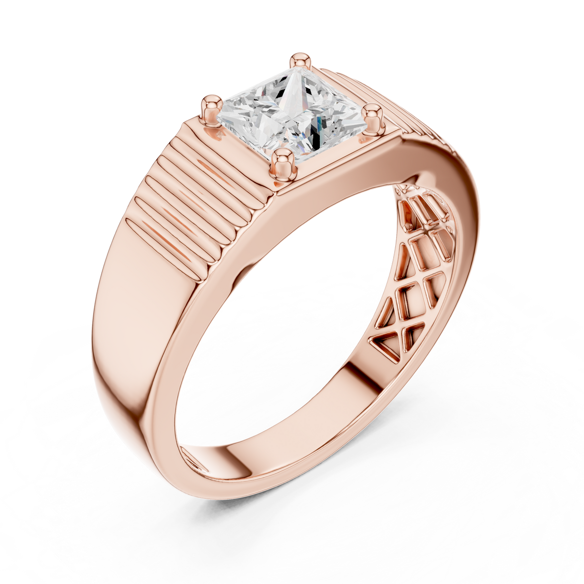 14k Solid Rose Gold Lab Grown Princess Cut Diamond Ring  For Men's Daily Wear - HIGHCARAT DIAMONDS