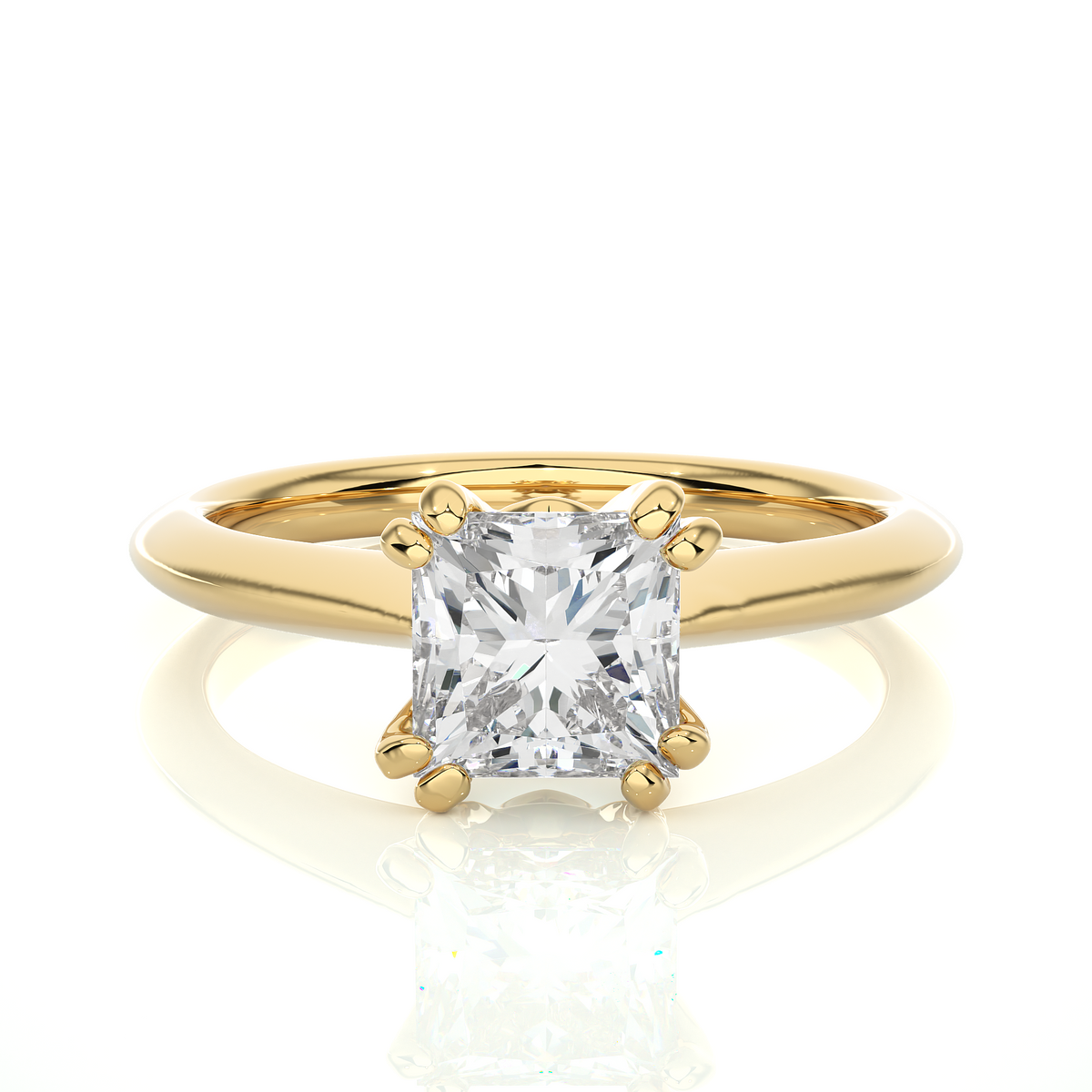 Front view of princess cut lab grown diamond solitaire ring