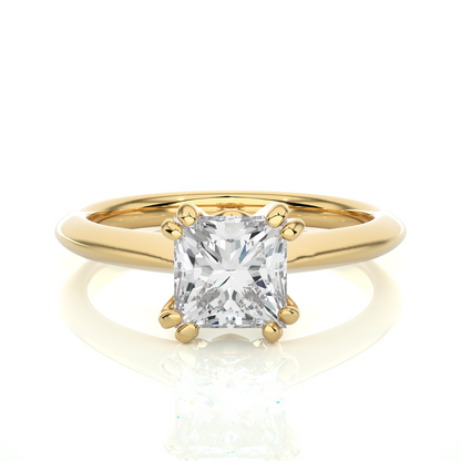 Front view of princess cut lab grown diamond solitaire ring