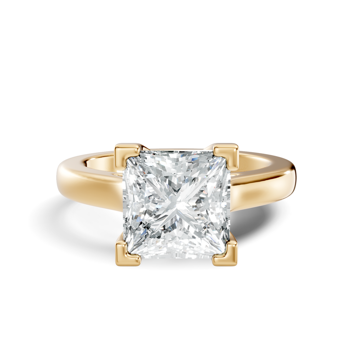 Front view of princess cut lab grown diamond solitaire ring