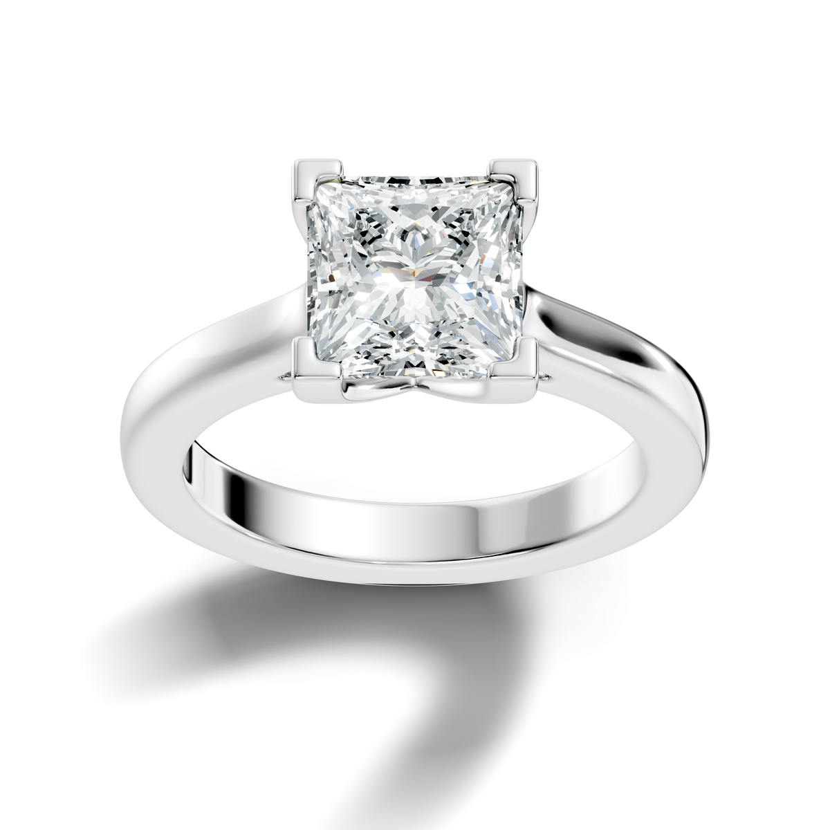 Side profile of princess cut lab diamond solitaire engagement ring