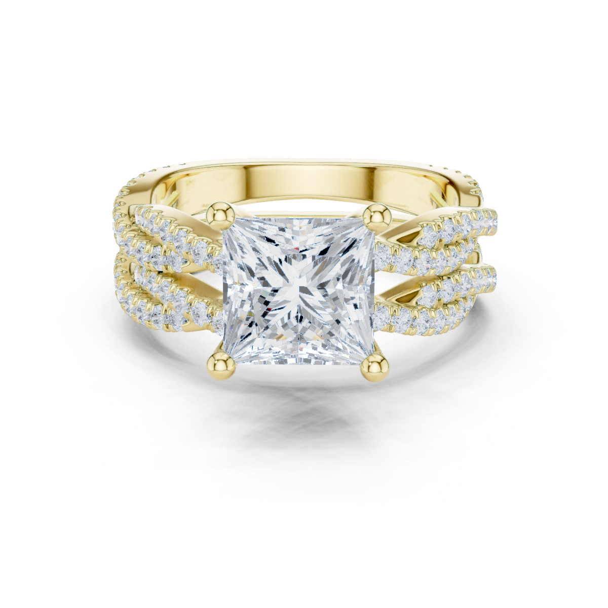 3.23 Carat Princess Cut Lab Grown And 18K Solid Yellow Gold Diamond Accented halo Wedding Ring - HIGHCARAT DIAMONDS