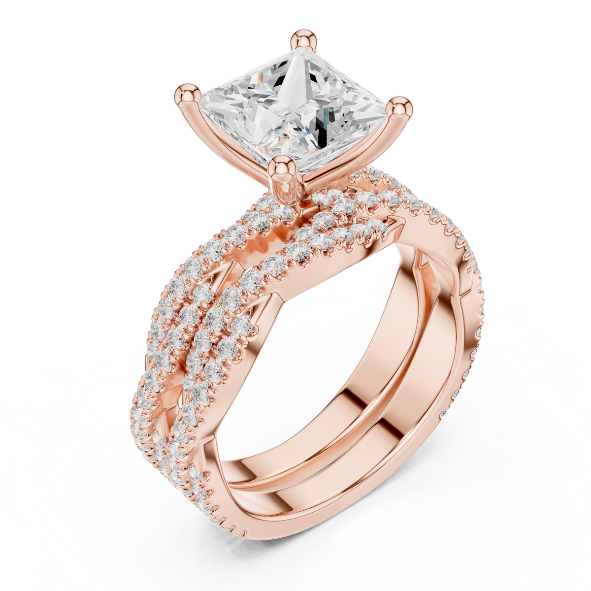 3.23 Carat Princess Cut Lab Grown And 18K Solid Yellow Gold Diamond Accented halo Wedding Ring - HIGHCARAT DIAMONDS