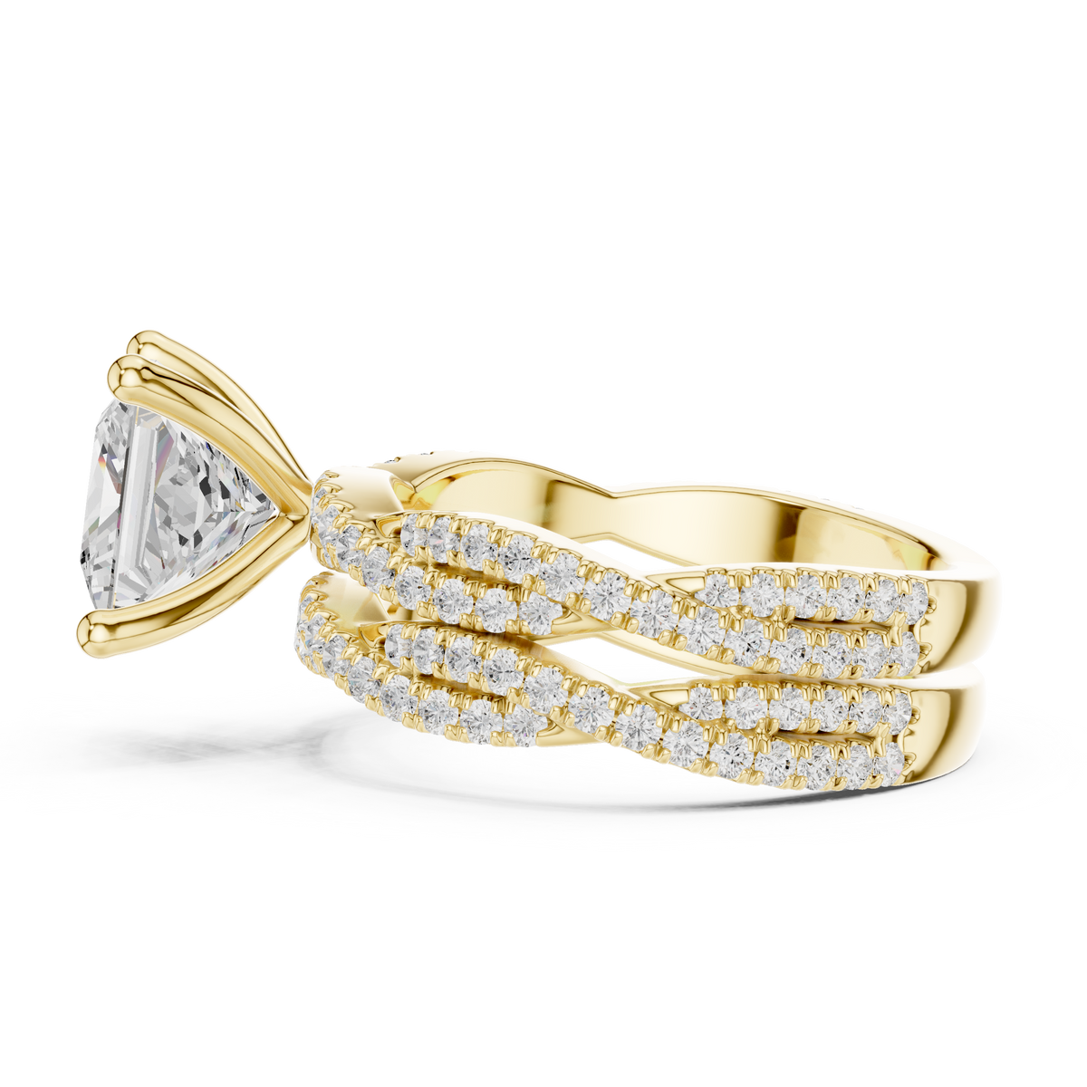 3.23 Carat Princess Cut Lab Grown And 18K Solid Yellow Gold Diamond Accented halo Wedding Ring - HIGHCARAT DIAMONDS