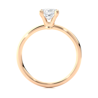Front view of princess cut prong set solitaire ring for women
