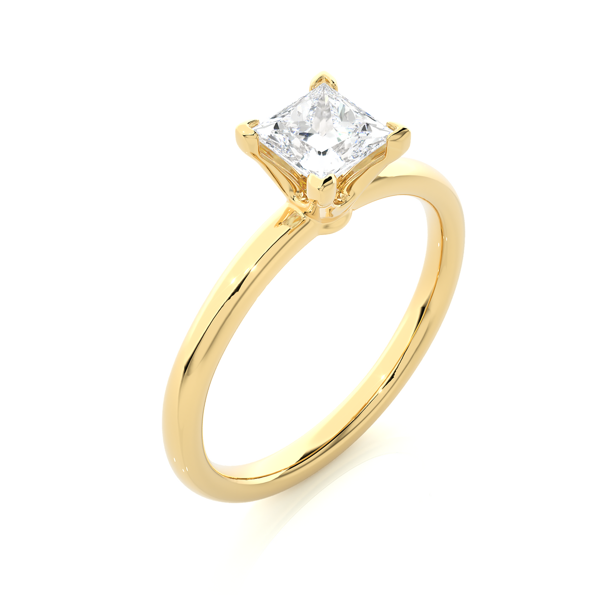 Minimal princess cut diamond ring with polished band design