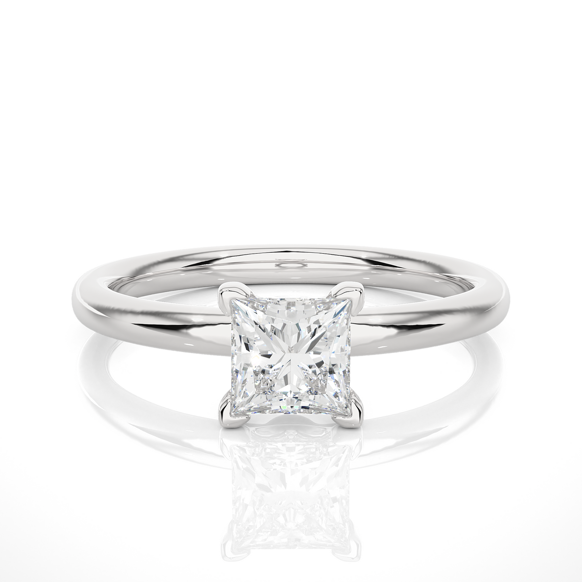 Princess Cut Prong Set Solitaire Ring for Women with polished band design
