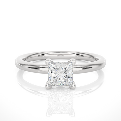 Princess Cut Prong Set Solitaire Ring for Women with polished band design