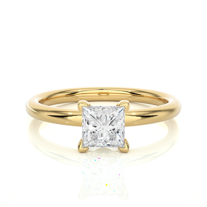 Solitaire Ring featuring princess cut diamond in secure prong setting