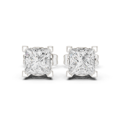 Princess Cut Solitaire Lab Grown Diamond Yellow Gold Stud Earring