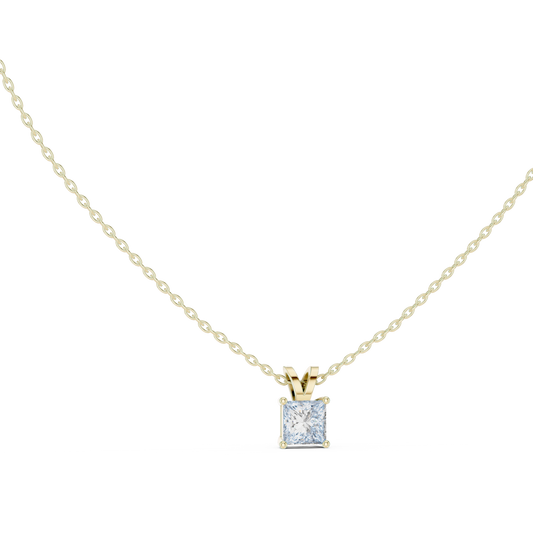 Princess Cut Four Prong Set Lab Grown Diamond Solitaire Pendant Front View