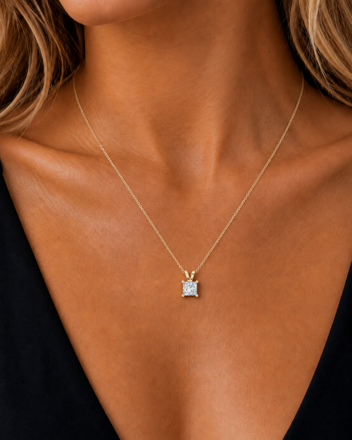 Princess Cut four Prong Set Lab-Grown Diamond Solitaire Pendant - HIGHCARAT DIAMONDS