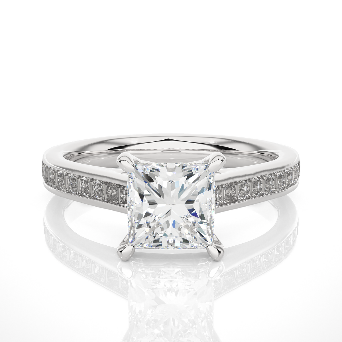Princess Lab Grown Diamond Side Stone Engagement Ring, 1.95 Carat Accented Ring For Our Special Person - HIGHCARAT DIAMONDS