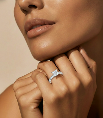 Princess Lab Grown Diamond Side Stone Engagement Ring, 1.95 Carat Accented Ring For Our Special Person - HIGHCARAT DIAMONDS #wearthelook