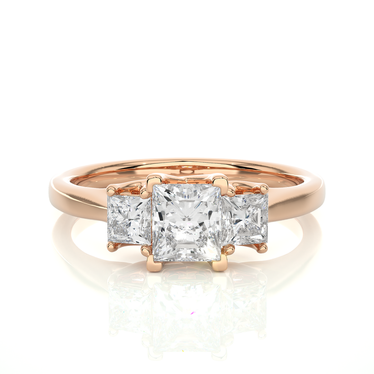 Princess Shaped Lab Grown Diamond Ring,14KYellow Gold  Vintage Three Stone Ring For Her - HIGHCARAT DIAMONDS