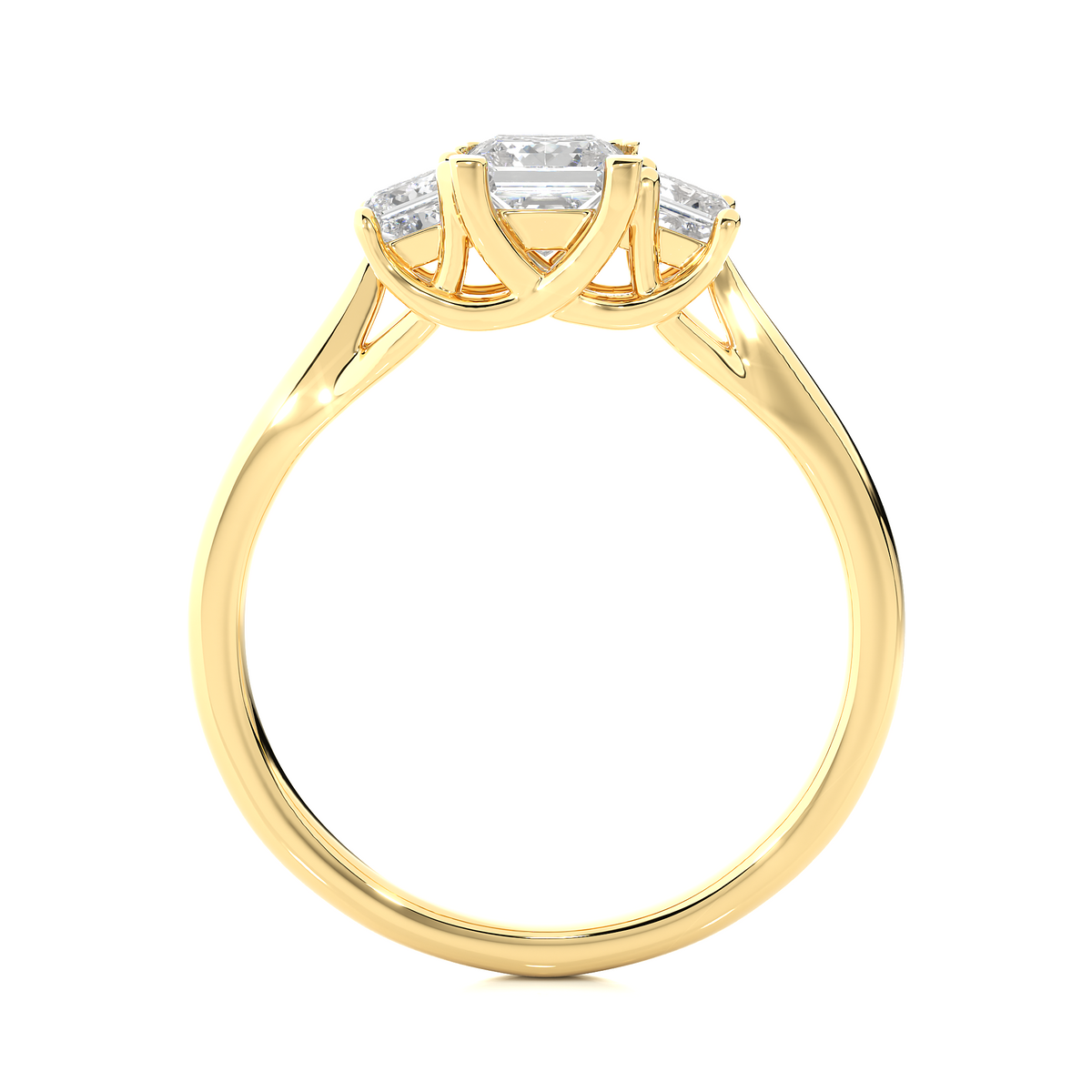 Princess Shaped Lab Grown Diamond Ring,14KYellow Gold  Vintage Three Stone Ring For Her - HIGHCARAT DIAMONDS