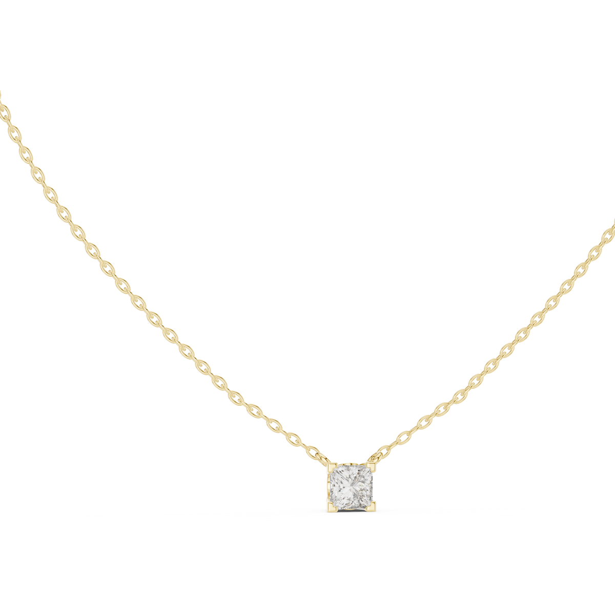 Princess Cut Prong Set Gold Solitaire Lab Grown Diamond Pendant Front View