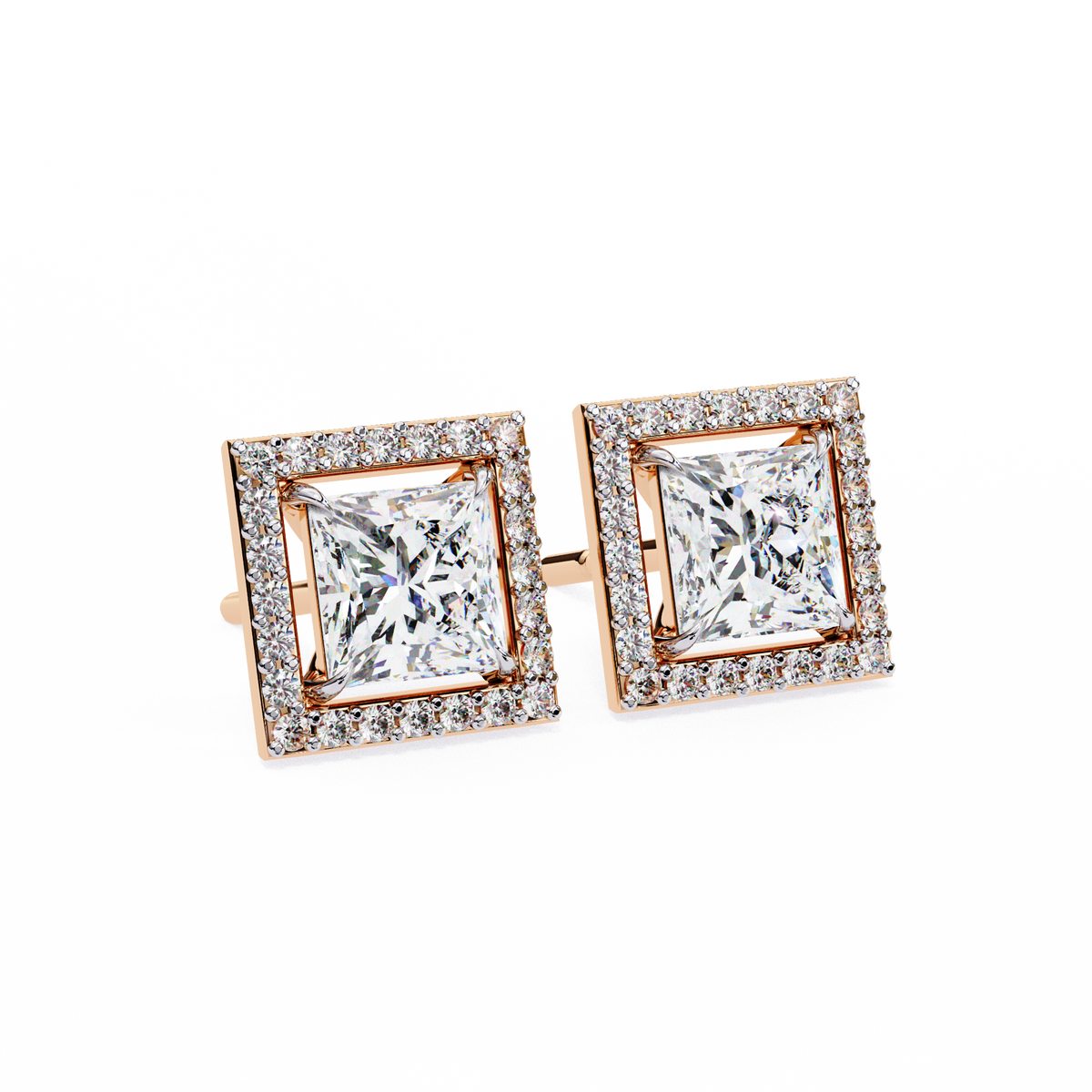 Princess And Round Cut Diamond Classic Unique Art Deco Stunning Vintage Stud Earring Gift For Her - HIGHCARAT DIAMONDS