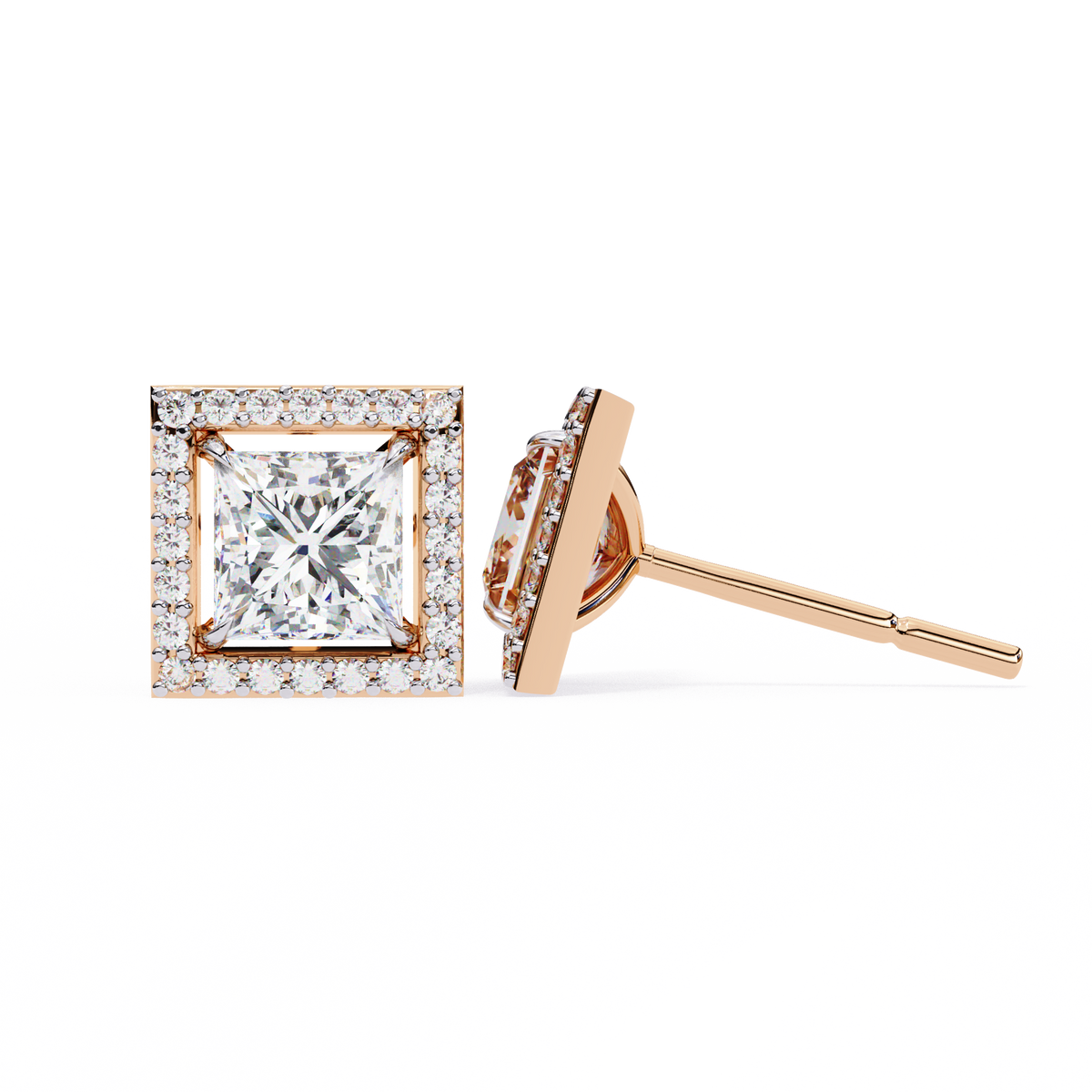 Art Deco Stud Earrings Close-Up Showing Diamond Facet Details