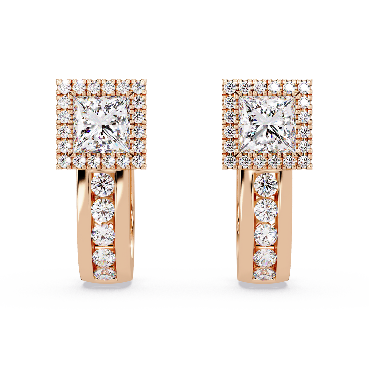 Princess & Round Cut Halo Lab Grown Diamond Hoop Earring - HIGHCARAT DIAMONDS
