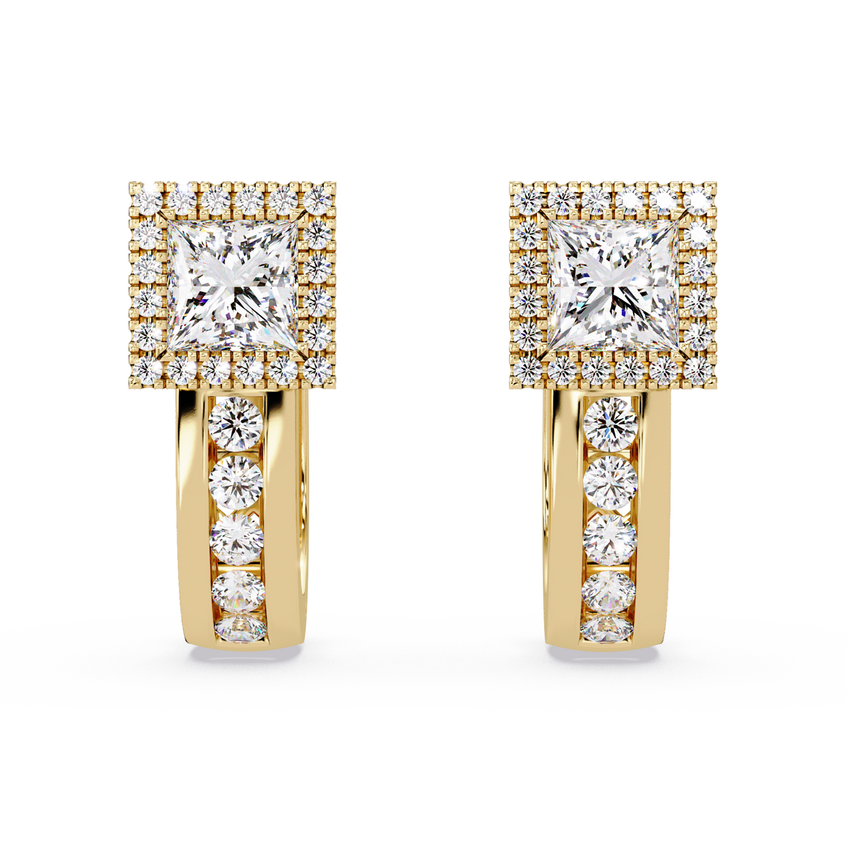 Princess & Round Cut Halo Lab Grown Diamond Hoop Earring - HIGHCARAT DIAMONDS