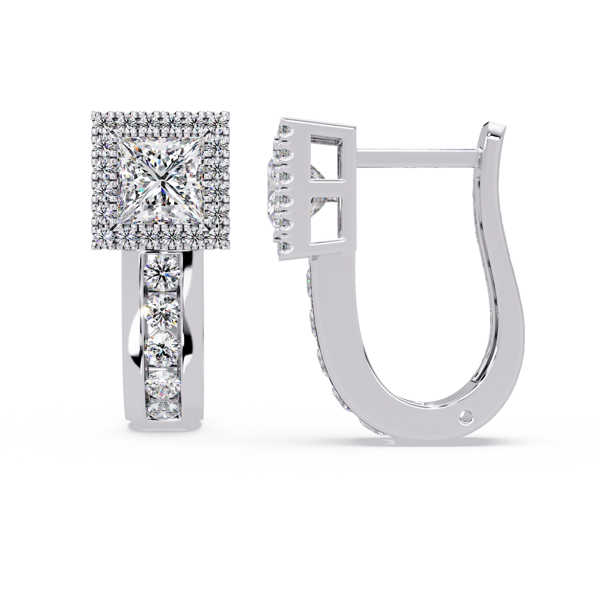 Princess & Round Cut Halo Lab Grown Diamond Hoop Earring - HIGHCARAT DIAMONDS