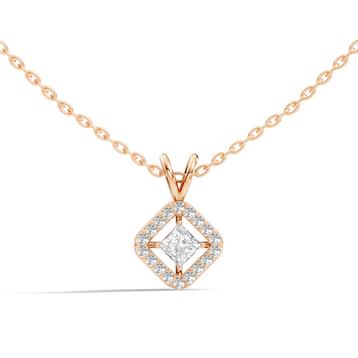 Colorless Lab Diamond Princess Cut Pendant Necklace 0.45 Ct Round Accent Gift for Her - HIGHCARAT DIAMONDS