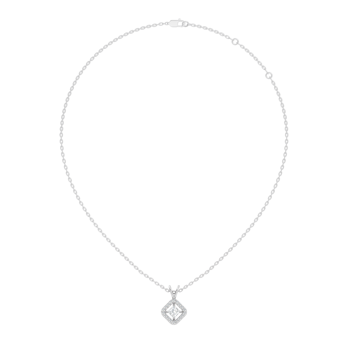Colorless Lab Diamond Princess Cut Pendant Necklace 0.45 Ct Round Accent Gift for Her - HIGHCARAT DIAMONDS