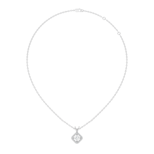 Colorless Lab Diamond Princess Cut Pendant Necklace 0.45 Ct Round Accent Gift for Her - HIGHCARAT DIAMONDS