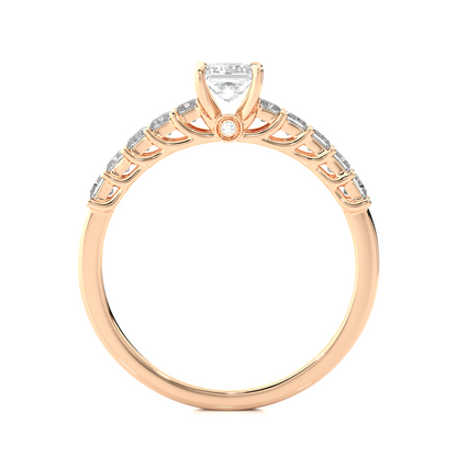 Princess & Round Cut Lab grown Diamond Ring , 14K white Gold Round Side Stone Ring For Her - HIGHCARAT DIAMONDS