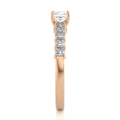 Princess & Round Cut Lab grown Diamond Ring , 14K white Gold Round Side Stone Ring For Her - HIGHCARAT DIAMONDS