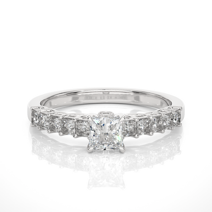 Princess & Round Cut Lab grown Diamond Ring , 14K white Gold Round Side Stone Ring For Her - HIGHCARAT DIAMONDS
