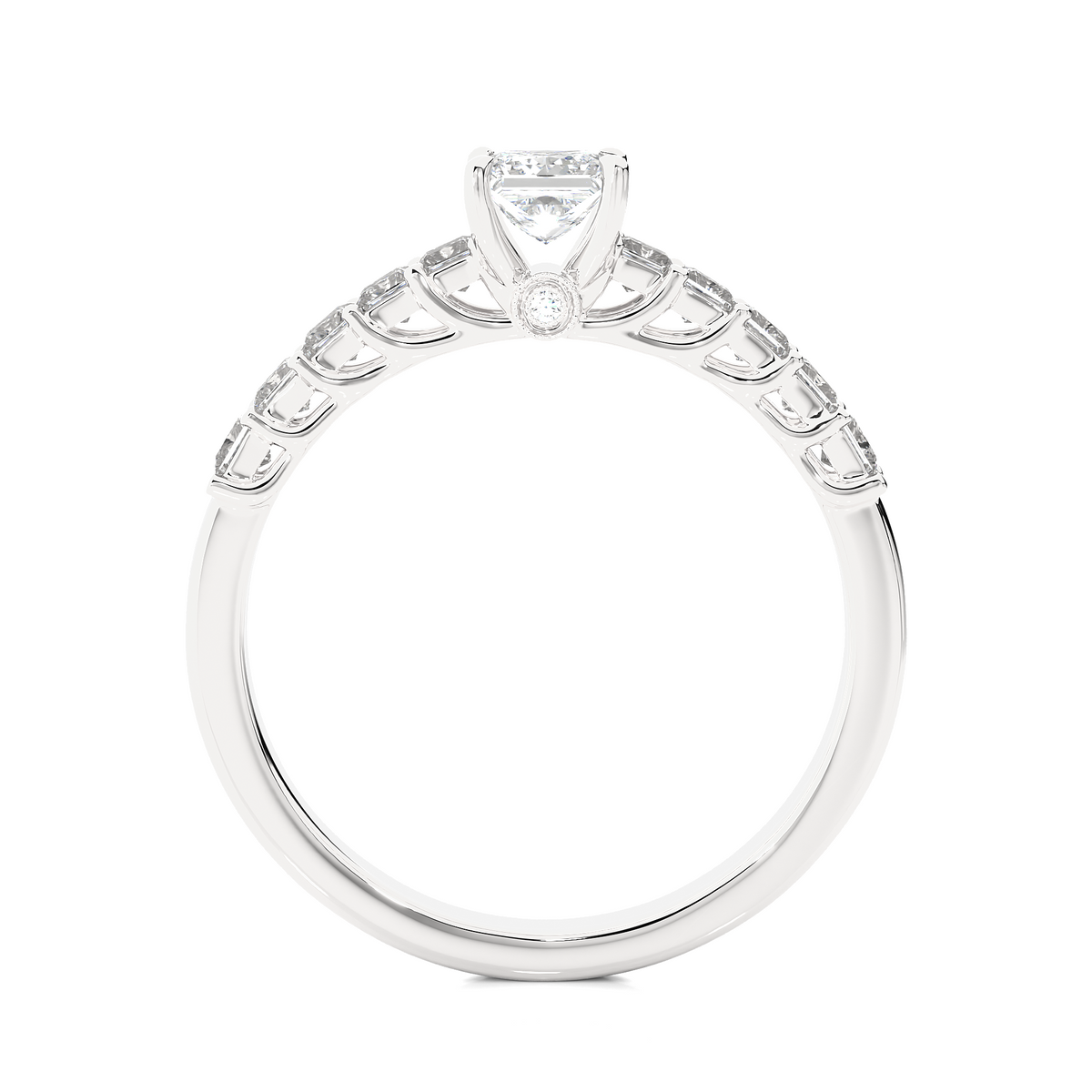 Princess & Round Cut Lab grown Diamond Ring , 14K white Gold Round Side Stone Ring For Her - HIGHCARAT DIAMONDS