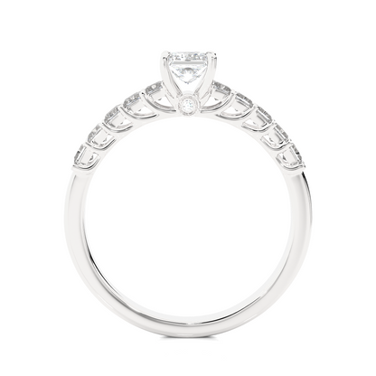 Princess & Round Cut Lab grown Diamond Ring , 14K white Gold Round Side Stone Ring For Her - HIGHCARAT DIAMONDS