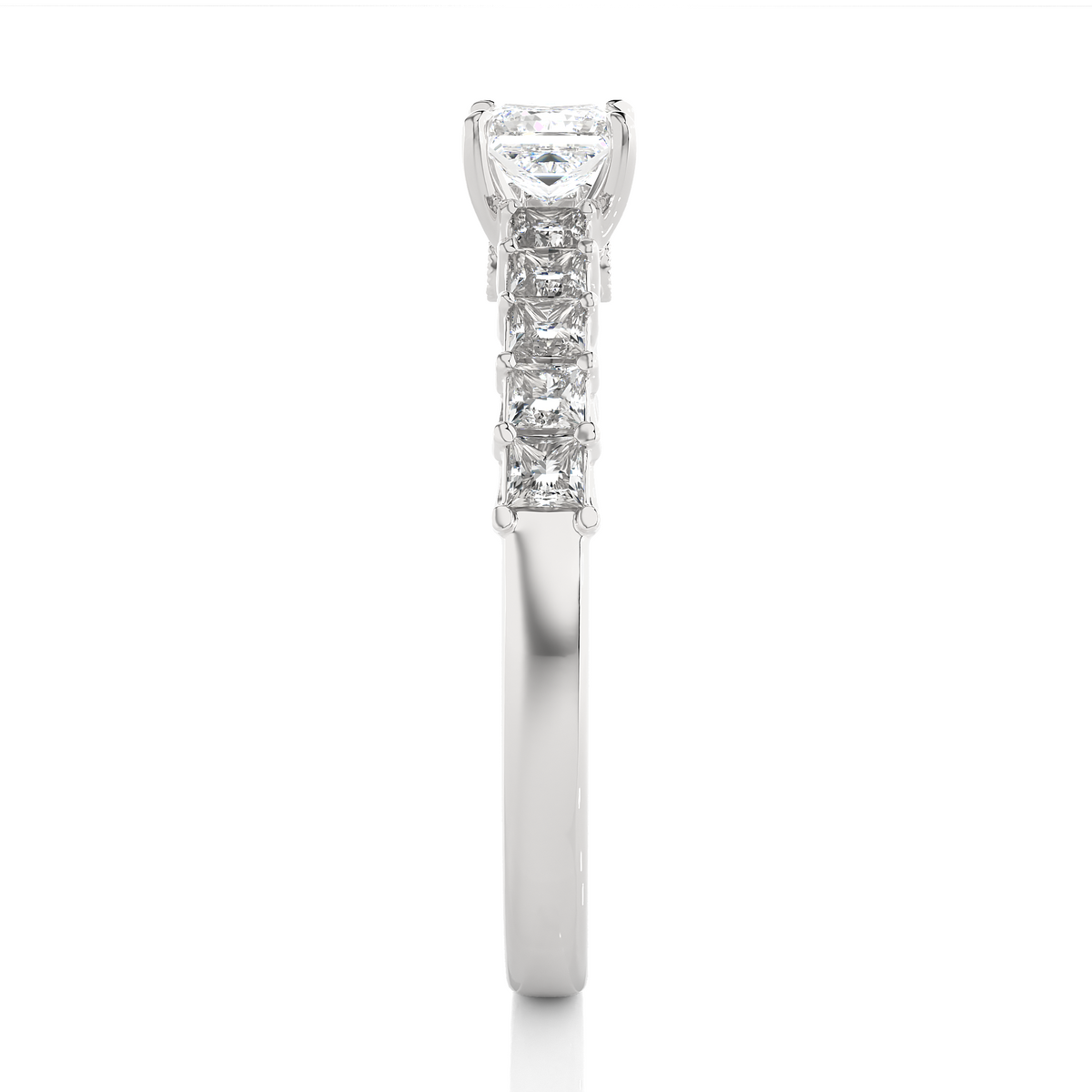 Princess & Round Cut Lab grown Diamond Ring , 14K white Gold Round Side Stone Ring For Her - HIGHCARAT DIAMONDS