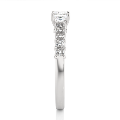 Princess & Round Cut Lab grown Diamond Ring , 14K white Gold Round Side Stone Ring For Her - HIGHCARAT DIAMONDS