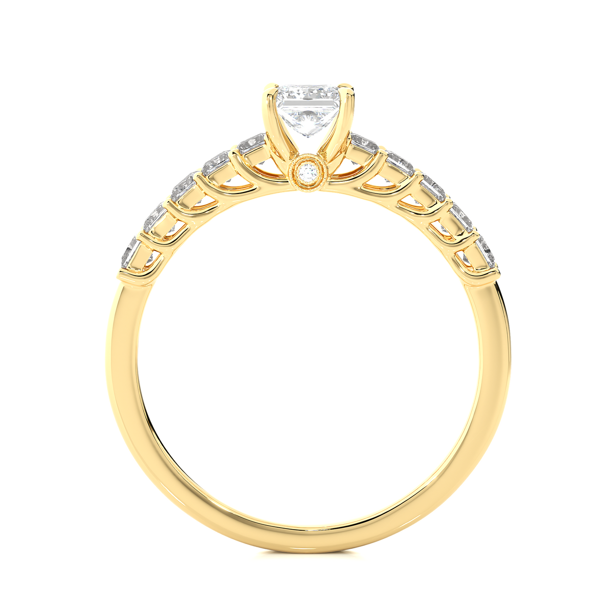 Princess & Round Cut Lab grown Diamond Ring , 14K white Gold Round Side Stone Ring For Her - HIGHCARAT DIAMONDS