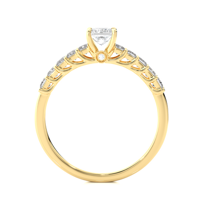 Princess & Round Cut Lab grown Diamond Ring , 14K white Gold Round Side Stone Ring For Her - HIGHCARAT DIAMONDS
