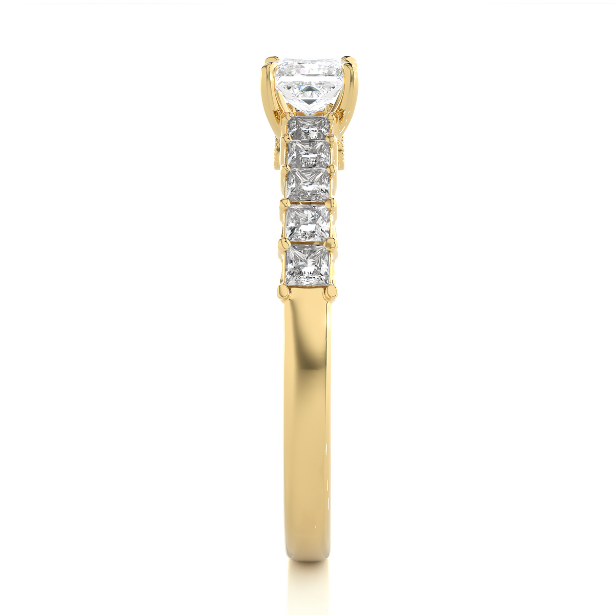 Princess & Round Cut Lab grown Diamond Ring , 14K white Gold Round Side Stone Ring For Her - HIGHCARAT DIAMONDS