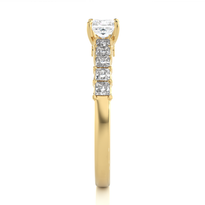 Princess & Round Cut Lab grown Diamond Ring , 14K white Gold Round Side Stone Ring For Her - HIGHCARAT DIAMONDS