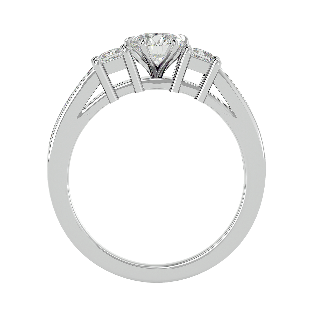 Princess And Round Diamond Accented 18K Solid Gold Three Row Diamond Proposal Ring For Her. - HIGHCARAT DIAMONDS
