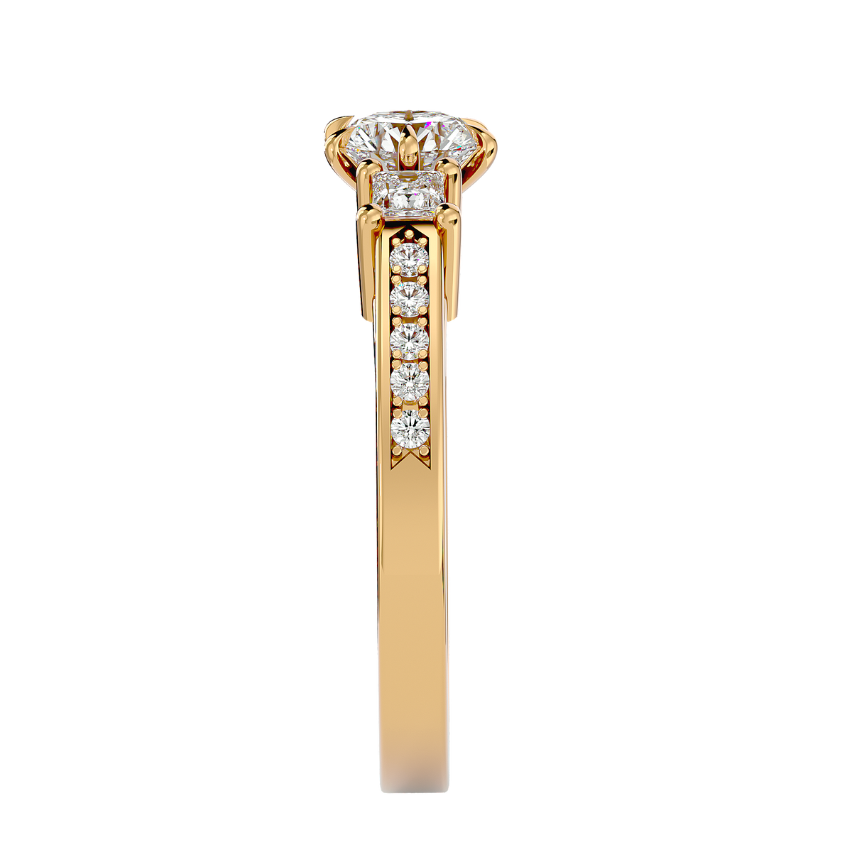 Princess And Round Diamond Accented 18K Solid Gold Three Row Diamond Proposal Ring For Her. - HIGHCARAT DIAMONDS