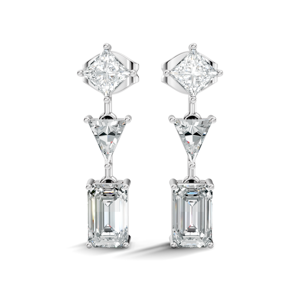 Princess,Triangle & Emerald 3.16 Ct 14k Solid Gold Lab grown Diamond Unique Style Elegance Diamond Earrings - HIGHCARAT DIAMONDS