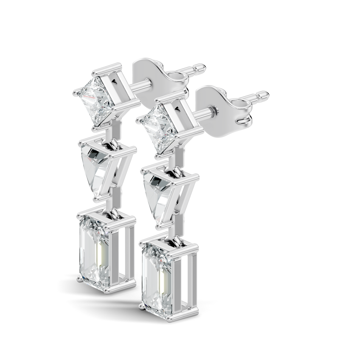 Princess,Triangle & Emerald 3.16 Ct 14k Solid Gold Lab grown Diamond Unique Style Elegance Diamond Earrings - HIGHCARAT DIAMONDS