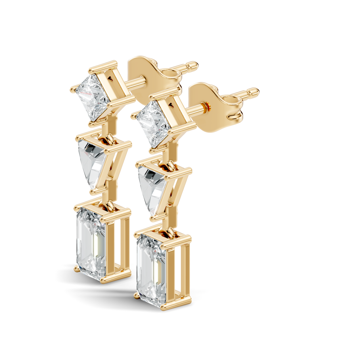 Princess,Triangle & Emerald 3.16 Ct 14k Solid Gold Lab grown Diamond Unique Style Elegance Diamond Earrings - HIGHCARAT DIAMONDS