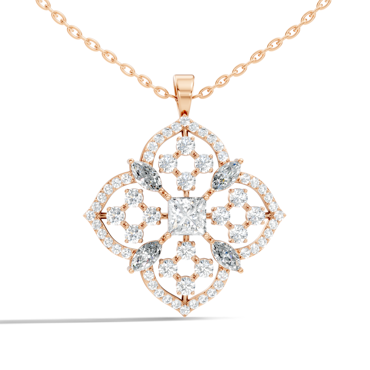Handcrafted Marquise and Princess Diamond Gold Pendant Special Gift For Her In 14K Solid Gold - HIGHCARAT DIAMONDS